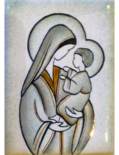 Vierge de Notre Dame resse gris bleu 9,6X6,8cm - EMAUX DU LIBAN