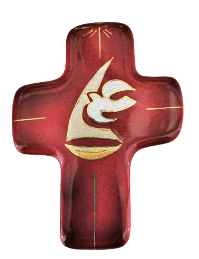Voilier au St Esprit rouge 11,3X8,3cm - EMAUX DU LIBAN