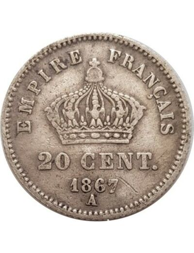 FRANCE 20 CENTIMES NAPOLEON III 1867 A TB