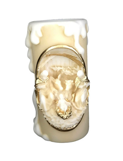 CHANDELLE  ALBATRE 11CM - Crêche Beige et Or