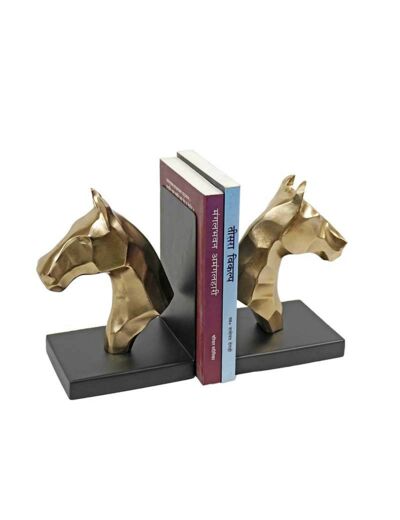 Serre livres cheval aluminium doré 28x12x20cm