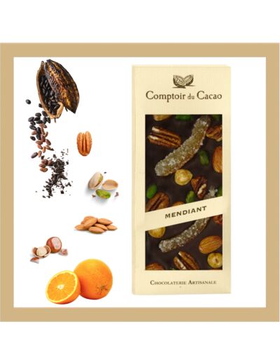 Tablette Chocolat Noir - Mendiant - 90gr - Comptoir Du Cacao.