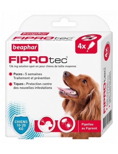 pipettes antiparasites FIPROtec pour chien moyen (10-20kg) - x4