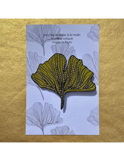 Broche ginko coloris jaune pois argent