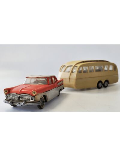 SIMCA CHAMBORD GRISE ORANGE ET CARAVANE HENON NOREV PLASTIQUE 1/43