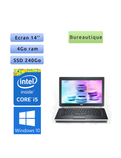 PC portable Dell Windows 10 - i5 4GB 240GB SSD 14.1" - Ordinateur