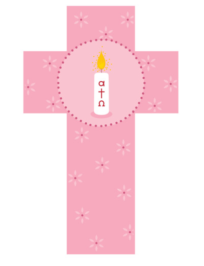 Croix Cierge rose 12cm