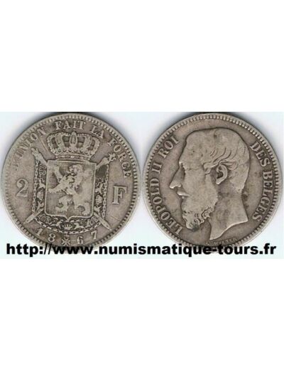 BELGIQUE 2 FRANCS 1867 FR TB+