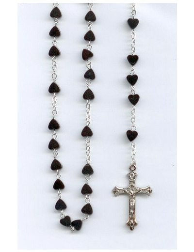 Chapelet Hématite chaine argentée- grains COEUR