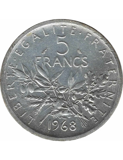 FRANCE 5 FRANCS ROTY ARGENT 1968 TTB