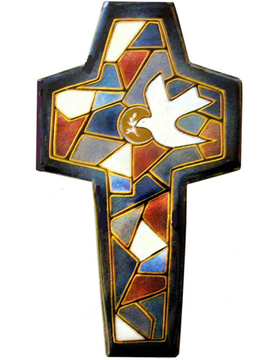 Vitrail du saint esprit bleu transparent 18X10,4cm - EMAUX DU LIBAN