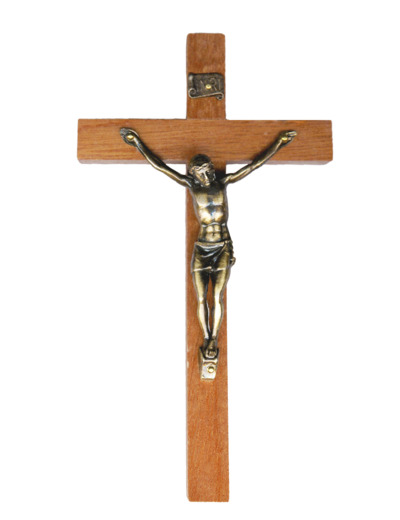 Crucifix en Bois 15cm Avec Christ en Métal Bronzé
