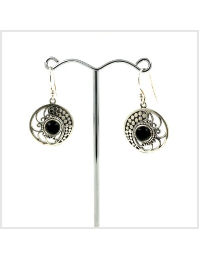 Boucles d'oreilles Onyx et Argent Massif