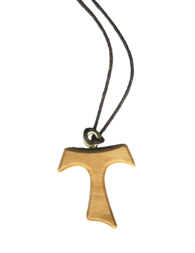 Croix Tau en Olivier 3,5cm avec Lacet 3 Vertues