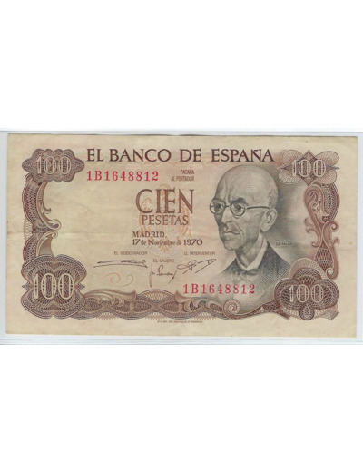 ESPAGNE 100 PESETAS 17 NOVEMBRE 1970 SERIE 1B TTB