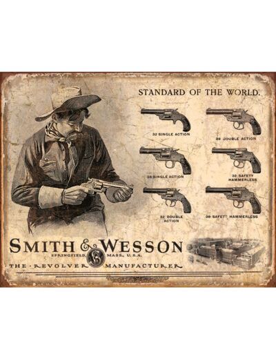 Plaque métal Western - Smith et Wesson - 30 x 40cm.
