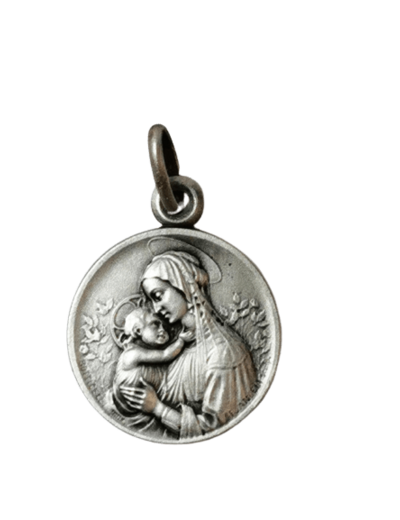 Médaille 18mm en Argent 925 - VIERGE ET ENFANT