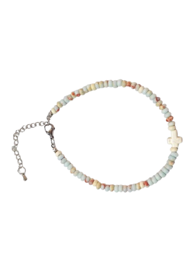 Bracelet 4mm en Pierre coloris Jaspe shoushan, fermoir réglable