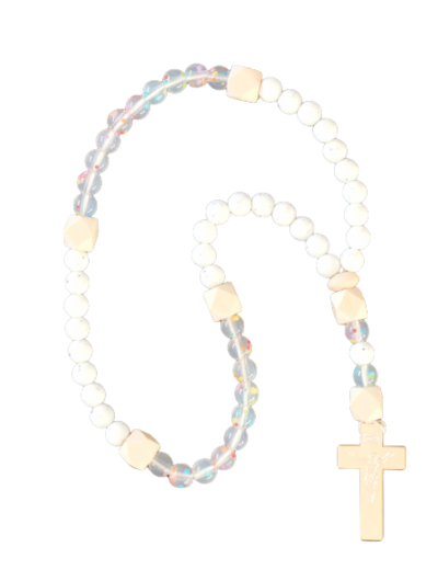 Chapelet Elastique - Silicone D8mm + Bois - Bicolore clair/blanc