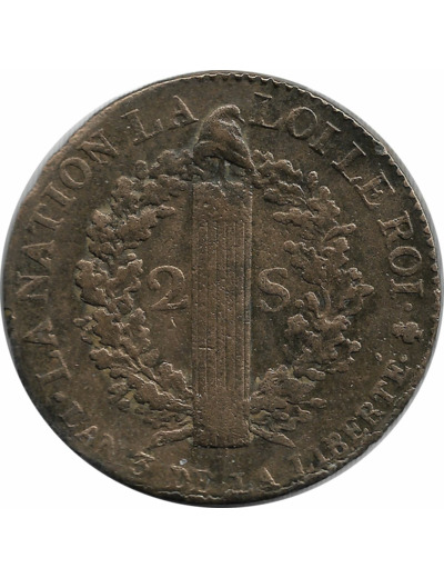 FRANCE LOUIS XVI 2 SOLS FRANÇOIS 1791 A (Paris) TTB