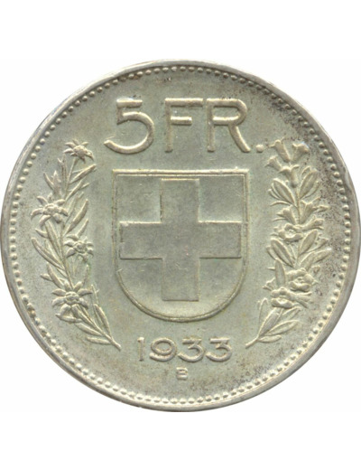 SUISSE 5 FRANCS 1933 B TTB N2