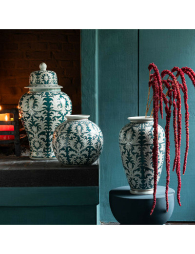 Grand vase céramique vert blanc 29x29x51cm