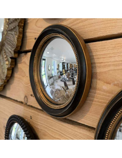 Petit miroir convexe noir doré 19cm