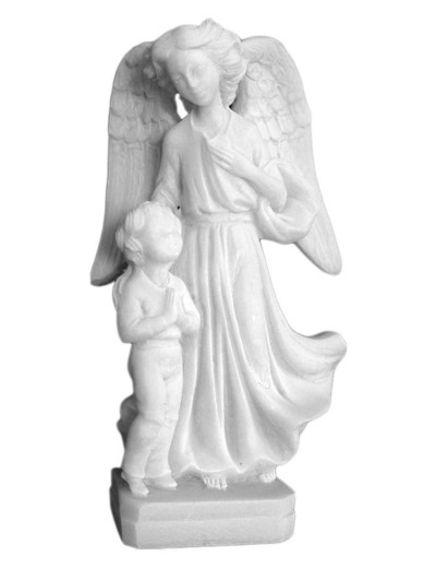 Statue en albâtre 14cm - ANGE GARDIEN/GARCON Blanc