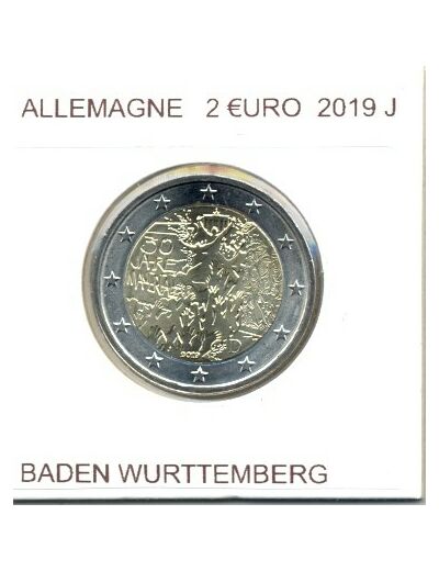 ALLEMAGNE 2019 J 2 EURO COMMEMORATIVE CHUTE DU MUR DE BERLIN SUP