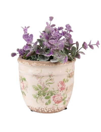 Pot de fleurs rond céramique beige rose 12x11cm