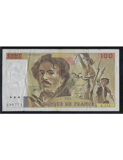 FRANCE 100 FRANCS DELACROIX 1993 SERIE K.214 TTB