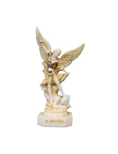Saint Michel - Statue en albâtre 12cm - Beige et Or