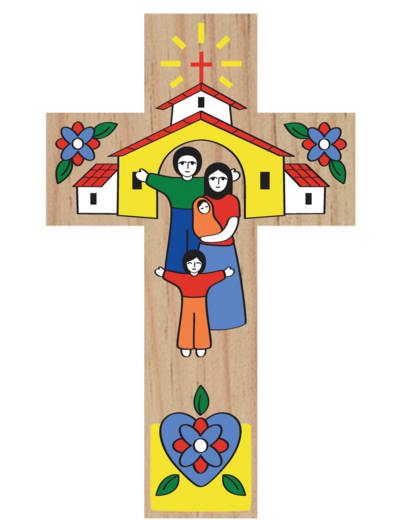 Croix en Teck 150x92x10mm - Dieu est ta Famille