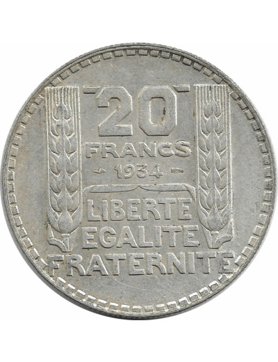 FRANCE 20 FRANCS TURIN 1934 TTB+ N1