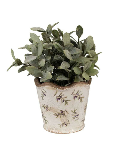 Pot de fleurs céramique beige motif olives 13x12x13cm
