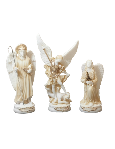 Coffret 3 Archanges en albâtre - Beige et Or