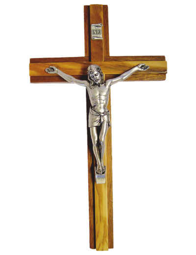 Crucifix en BOIS EXOTIQUE et OLIVIER 20cm avec Christ en Métal