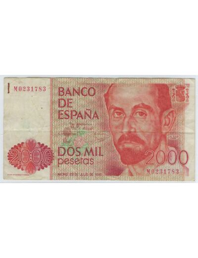 ESPAGNE 2000 PESETAS 22 JUILLET 1980 SERIE M TTB-