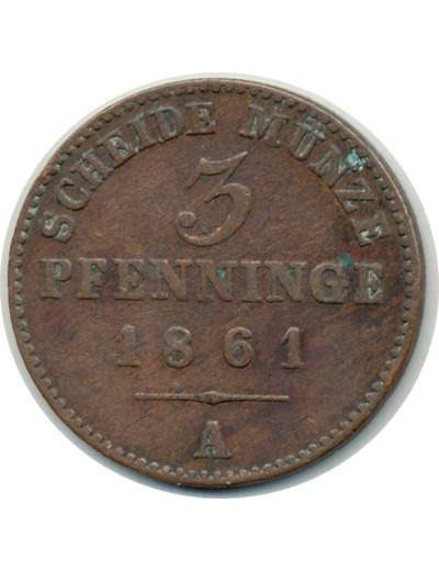 ALLEMAGNE PRUSSE 3 PFENNIG 1861 A TB+ (W482)