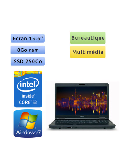 Toshiba Tecra A11 - Windows 7 - i3 8Go 250 Go SSD - Webcam  - 15.6 - Ordinateur Portable