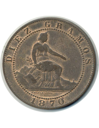 ESPAGNE 10 CENTIMOS 1870 OM TTB+ (W663)