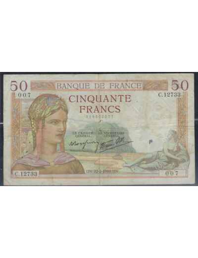 FRANCE 50 FRANCS CERES 22-2-1940 C.12733 TB+