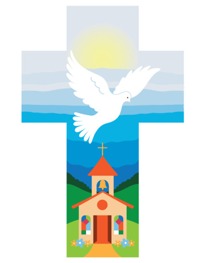 Croix Colombe et Eglise bleue 14x9cm