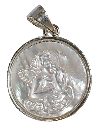 Pendentif en Nacre Argenté 14mm - ANGE DE RAPHAËL