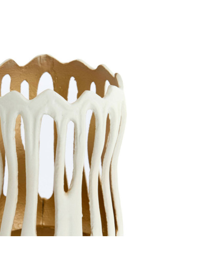 Bougeoir Tivoli métal blanc doré 11x11x13cm