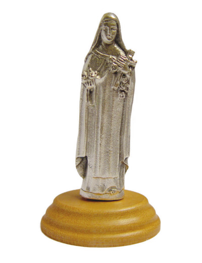 Statue 7cm en Métal Argenté avec Socle en Olivier - SAINTE THERESE