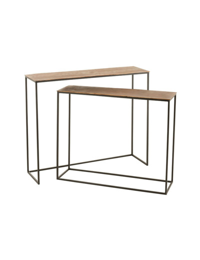 Ensemble 2 consoles rectangulaires aluminium doré 83x29x99cm