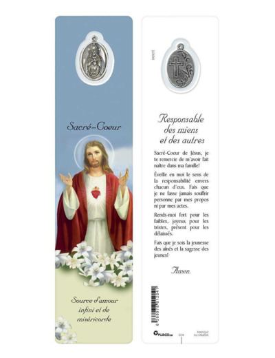 Signet plastifié avec médaille -SACRÉ COEUR