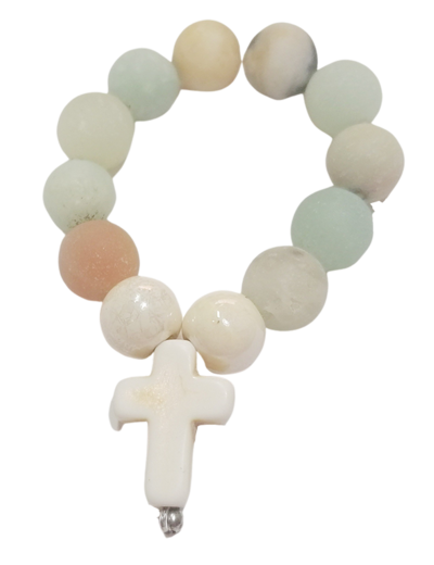 Dizainier élastique 8mm en pierre véritable-  Amazonite givrée