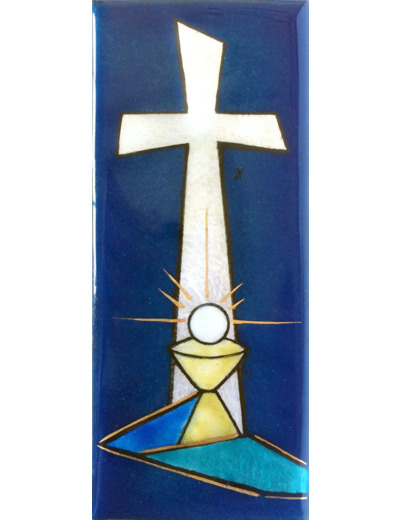 Croix et calice bleu 15,5X6,5cm - EMAUX DU LIBAN